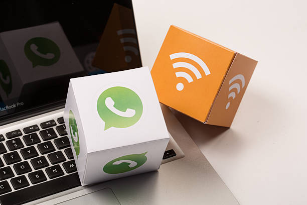 WhatsApp Sakarya, Turkey - May 1, 2015: Paper cubes with Popular social media services icons. pinterest stock pictures, royalty-free photos & images