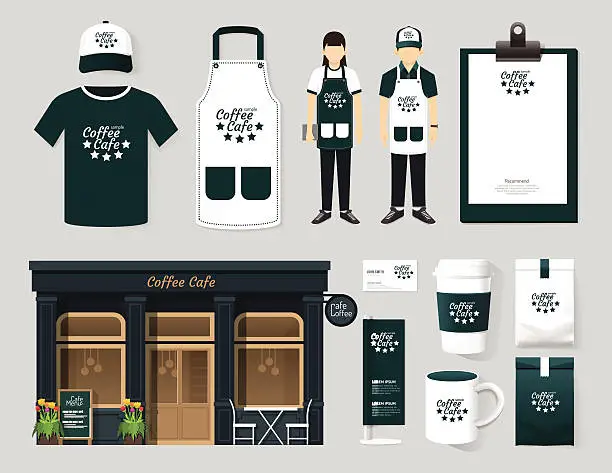 Vector illustration of Vector restaurant cafe set shop front design, mock up template.