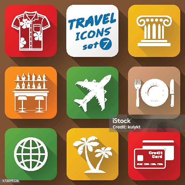 Flat Icons Set Of Travel Elements Stock Illustration - Download Image Now - 2015, Adventure, Airplane