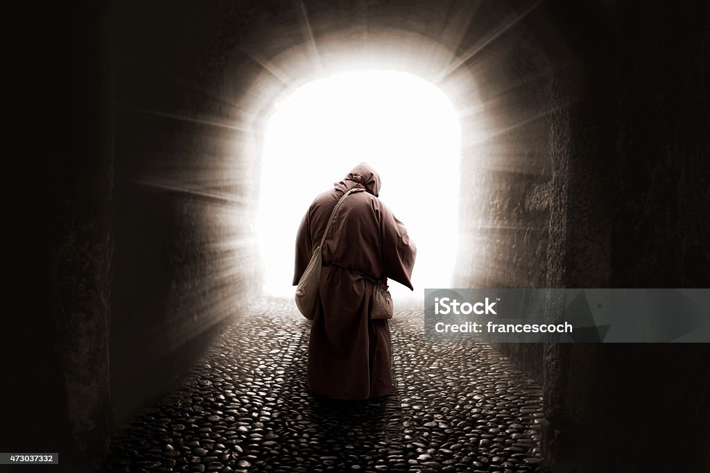 blissed Friar with faith illuminated by god Friar Stock Photo