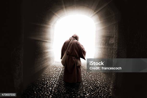 Blissed Friar With Faith Illuminated By God Stock Photo - Download Image Now - Friar, Franciscans, Christianity