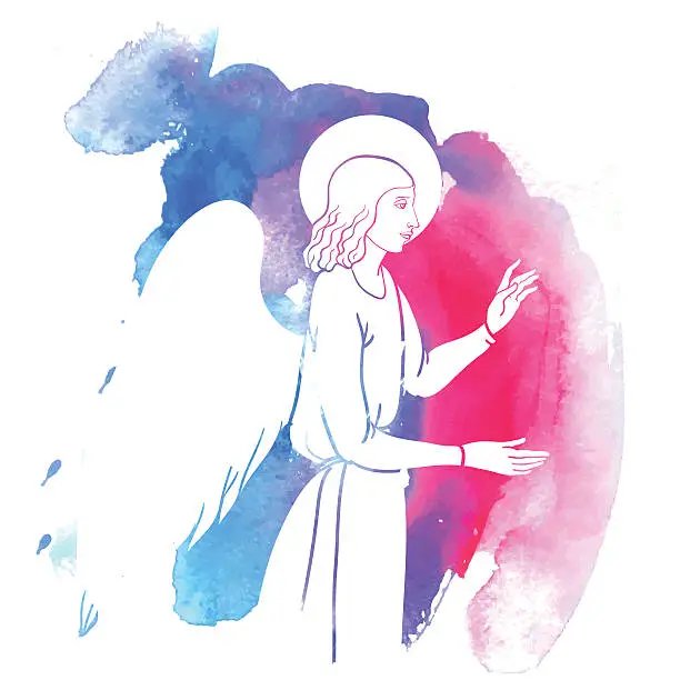 Vector illustration of angel at watercolor