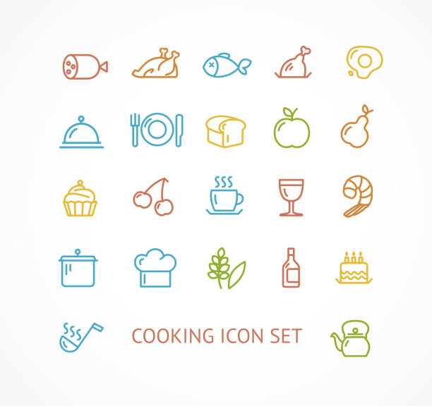 ilustraciones, imágenes clip art, dibujos animados e iconos de stock de cocina conjunto de iconos de vector de contorno de - salt domestic kitchen bowl sparse