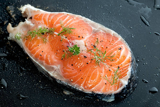 Grilled salmon and vegetables stock photo