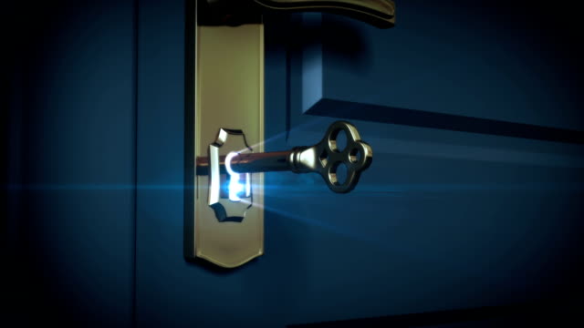 Key unlocking lock and door opening to a bright light