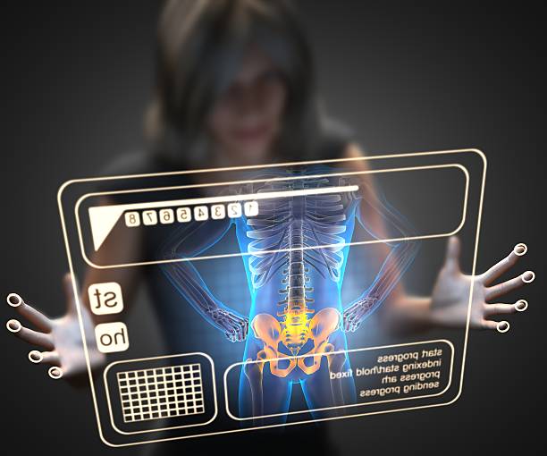 женщина с костей radiography и голограммой - hologram led futuristic women стоковые фото и изображения