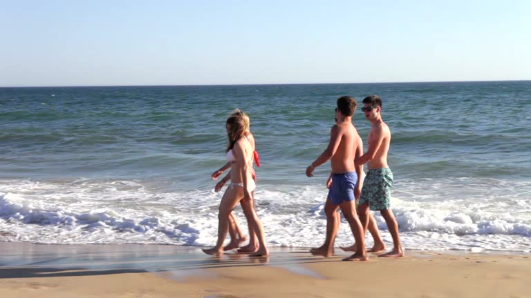 Group Of Teenage Friends Walking Along Beach Together