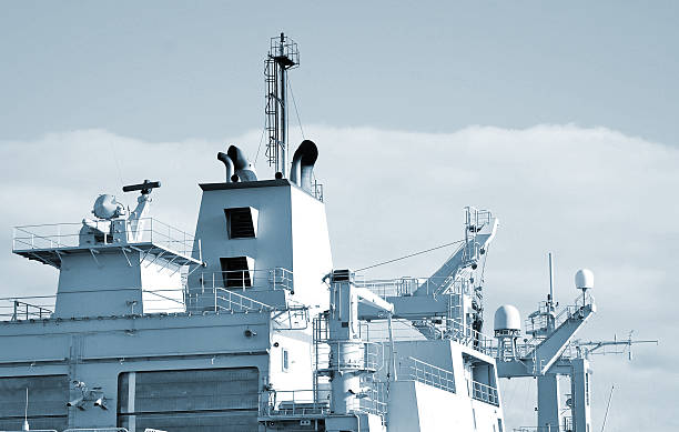 istock Naval ship with radar and other communications. 473066956