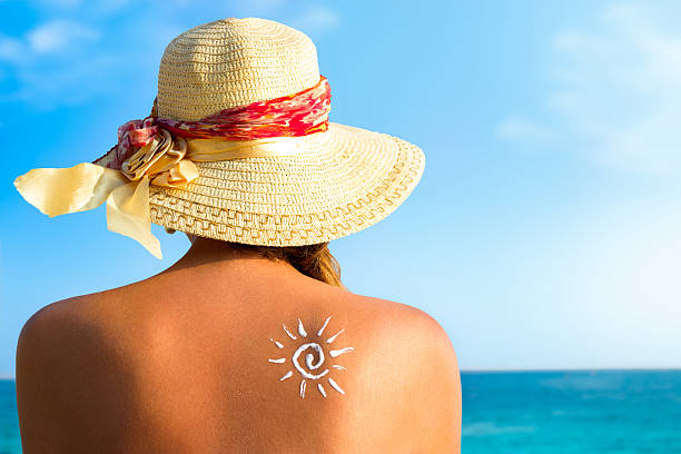 istock Suntan lotion woman with sunscreen solar cream 473066982