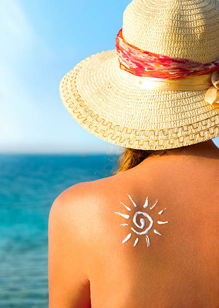 istock Young woman with sun-shaped sun cream 473066984