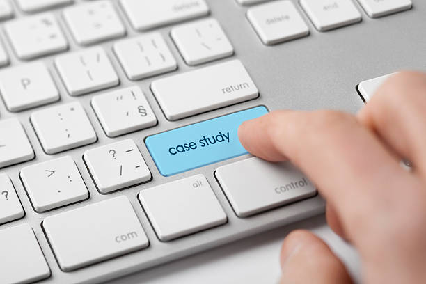 Case study Online case study concept. Businessman click on keypad with text case study. case study stock pictures, royalty-free photos & images