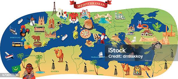 Mediterranean Cartoon Map Stock Illustration - Download Image Now - Map, Mediterranean Sea, Mediterranean Culture