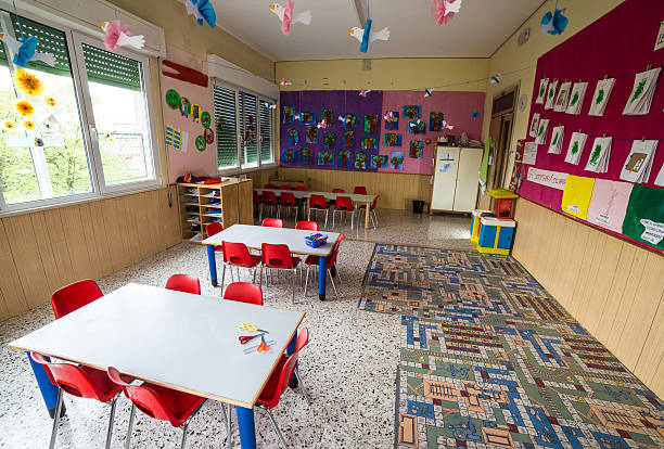 istock nursery class with tables and small red chairs for children 473078526