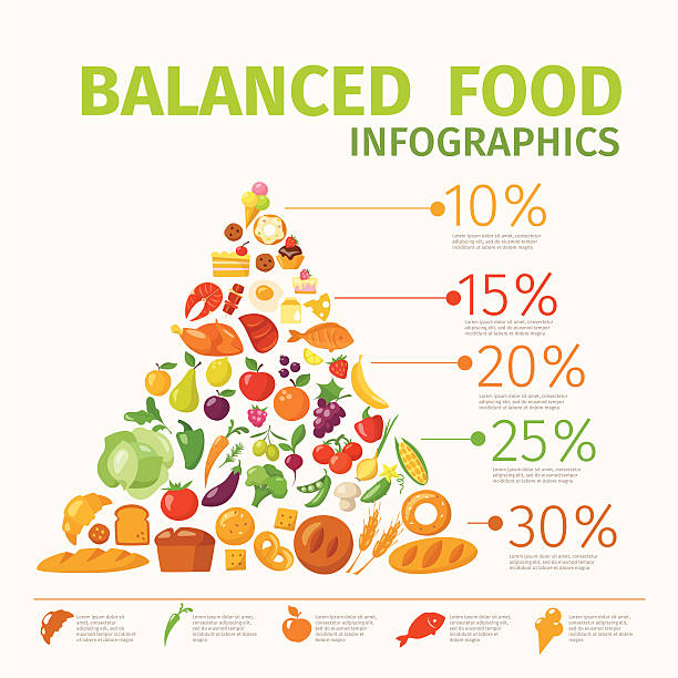 Equilibrado infografía pirámide de comida - ilustración de arte vectorial