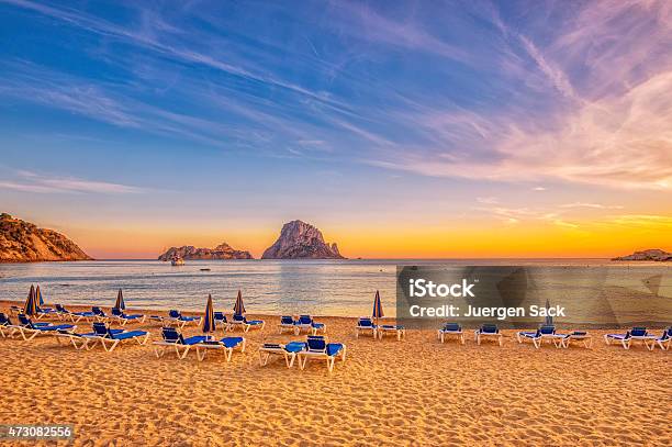 Beautiful Sunset Beach At Cala Dhort On Ibiza Stock Photo - Download Image Now - Beach, Ibiza Island, Spain