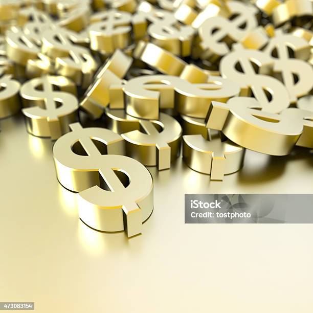 Image Of A Pile Of Solid Gold Dollar Symbols Stock Photo - Download Image Now - Dollar Sign, 2015, Backgrounds