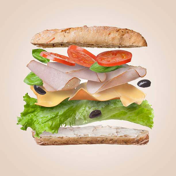 istock Sandwich with falling ingredients in the air 473085288