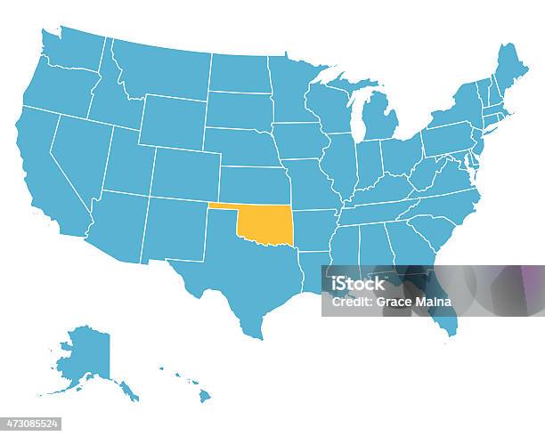 Usa Map Highlighting State Of Oklahoma Vector Stock Illustration - Download Image Now - 2015, Blue, Cartography