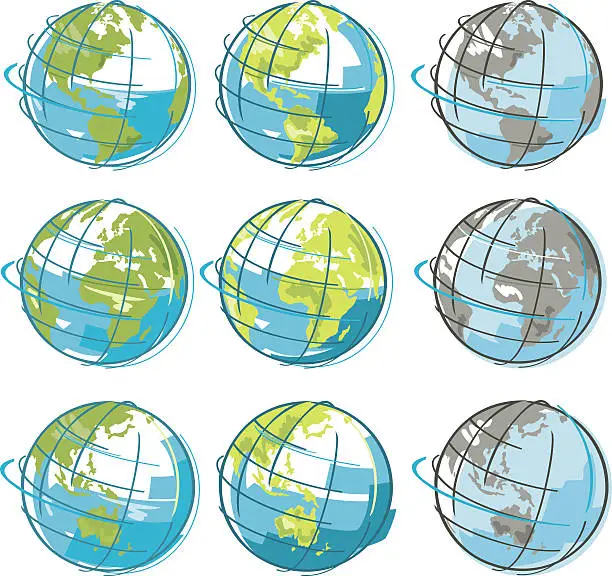 Vector illustration of Planet Earth Concept Drawing Sketches On White Background Set