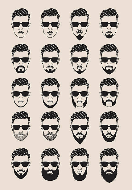 illustrazioni stock, clip art, cartoni animati e icone di tendenza di slip a vita bassa facce con barba, utente, avatar, set di icone vettoriali - sideburn