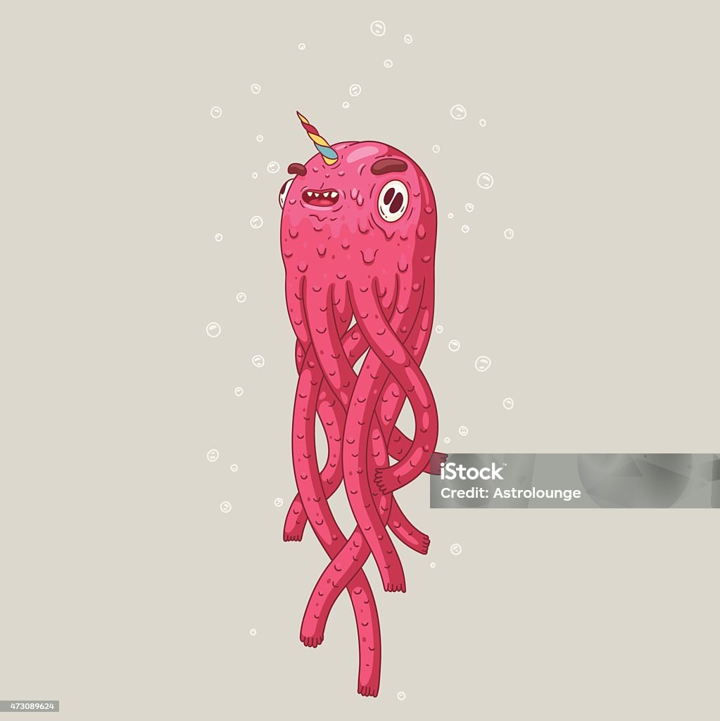 Octopus Monster has octopus body and narwhal head. Character design. Graffiti stock vector