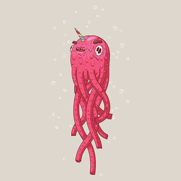 Octopus Monster has octopus body and narwhal head. Character design. streetart stock illustrations