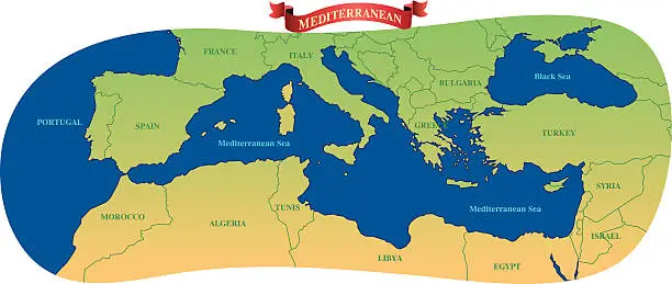 Vector illustration of Mediterranean  Cartoon map