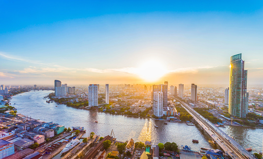 Landscape big city in the evening, in Thailand.