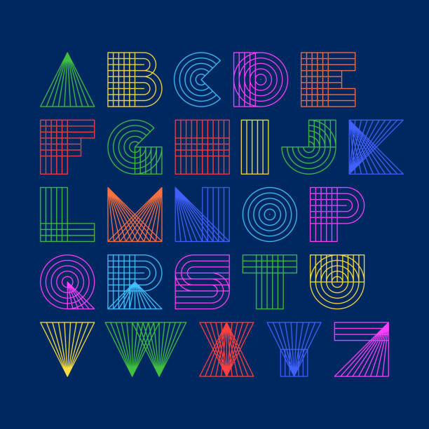 Linear font Alphabet, vector illustration with transparent effect. Eps10. straight line font stock illustrations