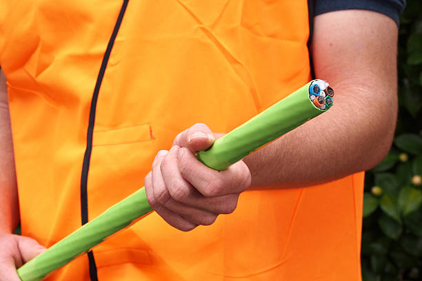 Green Nylon jacketed 576 fiber optic cable Green Nylon jacketed 576 fiber optic ribbon cable end used for the National Broadband Network in Australia, a fast internet rollout covering 90% of Australia. broadband isp stock pictures, royalty-free photos & images