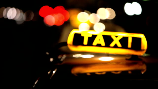 Berlin Taxi (Cab) driving with motion blur and city lights