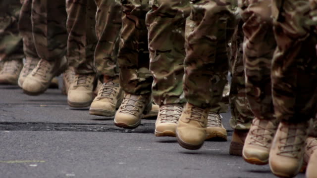 Super Slow Motion HD - Army soldiers March, Close-up