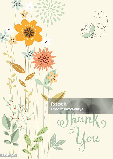 Danke Vertikale Floral Karte Stock Vektor Art und mehr Bilder von Blume - Blume, Schmetterling, Thank You - englischer Satz