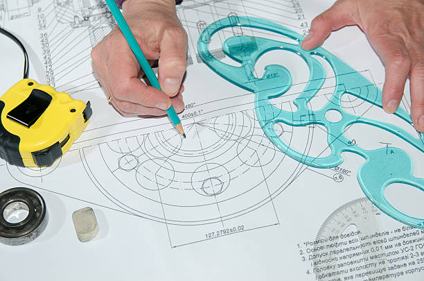 engineering drawings with hands drawing  project by pencil on paper