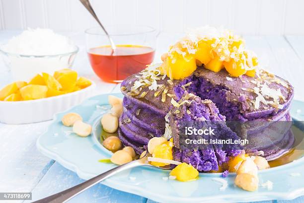 Hawaiian Taro Pancakes Stock Photo - Download Image Now - Food, Purple, Blue