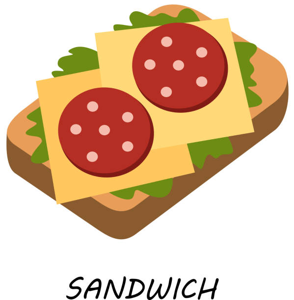 샌드위치, 치즈 살라미 - sandwich ham white background lunch stock illustrations