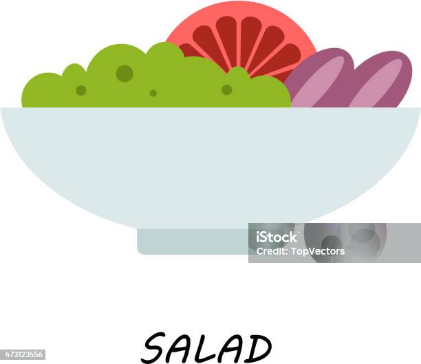 Salad In Bowl On White Background Illustration Of Isolated Stock Illustration - Download Image Now