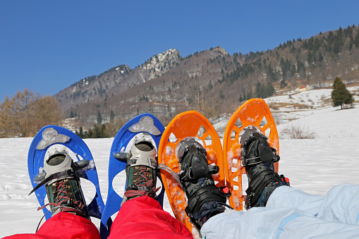 Four legs with snowshoes for excursions on the snow in the mountains