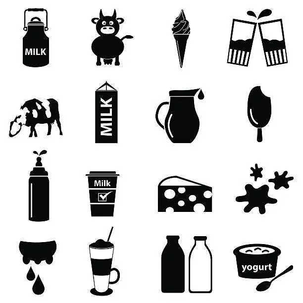 Vector illustration of milk and milk product theme icons set eps10