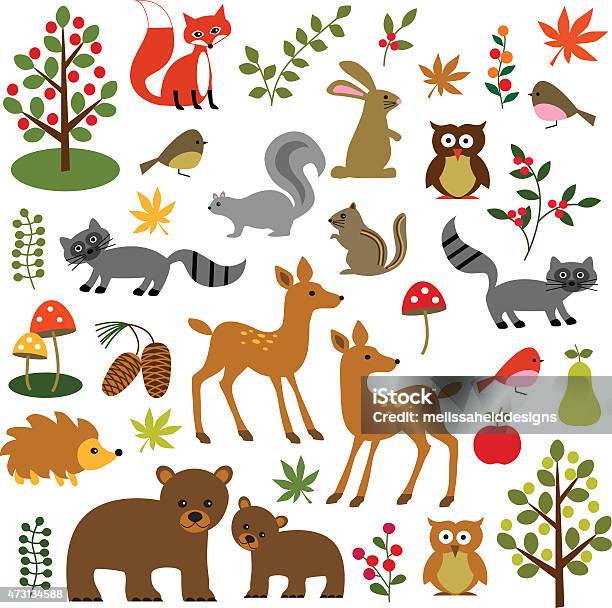 Many Illustrations Of Woodland Animals Stock Illustration - Download Image Now - 2015, Animal, Bear