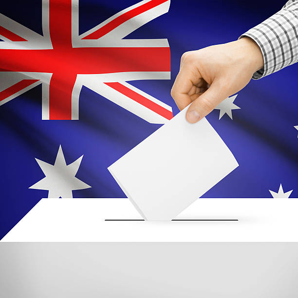 istock Ballot box with national flag on background - Australia 473137554