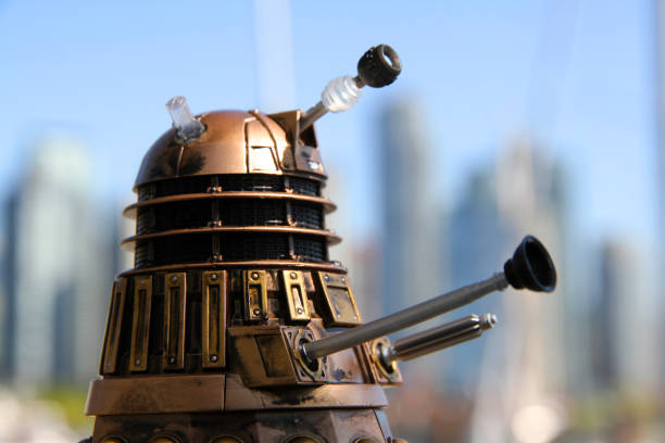 Hate in the Summer Vancouver, Canada - April 20, 2015: A toy Dalek from Dr. Who. the Daleks are a race of malevolent aliens from the Doctor Who TV series. They are the Doctor's primary recurring foe. Doctor Who is created by the BBC. bbc photos stock pictures, royalty-free photos & images