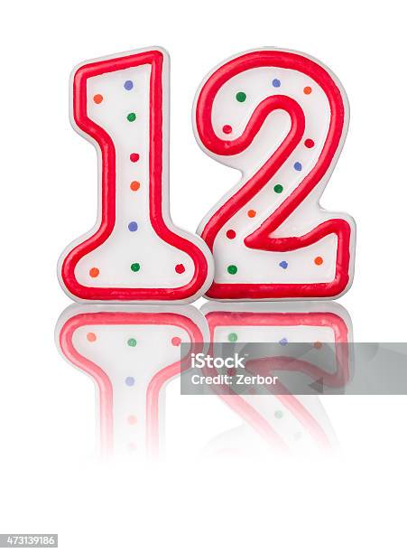 Red Number 12 With Reflection Stock Photo - Download Image Now - 2015, Anniversary, Celebration