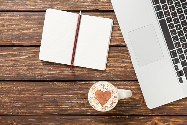 istock cappuccino and notebook near laptop 473139246