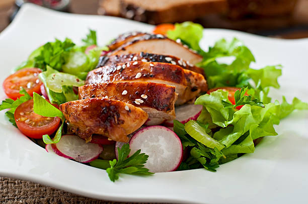 istock Fresh vegetable salad with grilled chicken breast 473147022