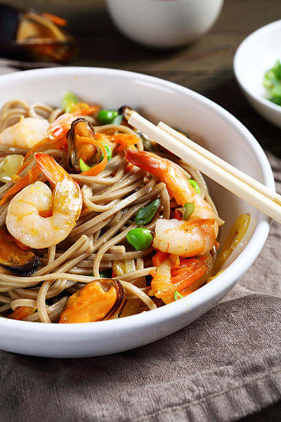istock buckwheat noodles with shrimp and mussels 473149544
