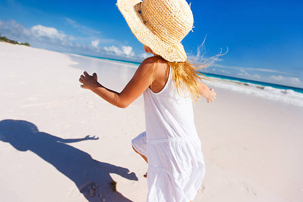 istock Adorable little girl at beach 473150314
