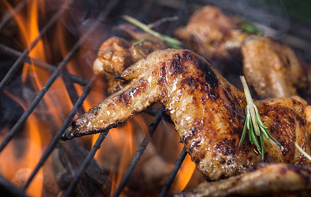 istock Delicious chicken wings on garden grill 473155650