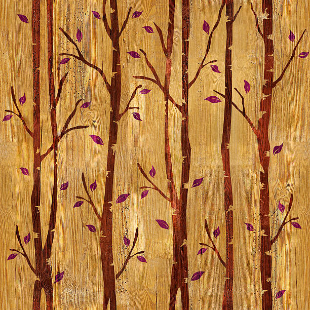 istock Abstract decorative trees - seamless background - wooden surface 473157990