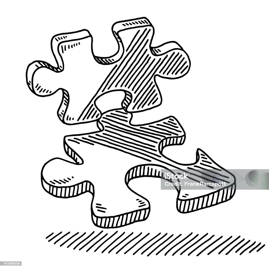 Two Puzzle Pieces Drawing Hand-drawn vector drawing of Two Puzzle Pieces. Black-and-White sketch on a transparent background (.eps-file). Included files are EPS (v10) and Hi-Res JPG. Jigsaw Piece stock vector
